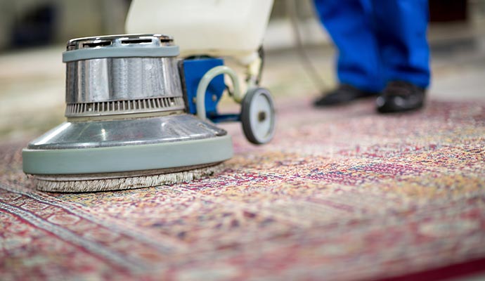 close-up view of carpet cleaning with machine