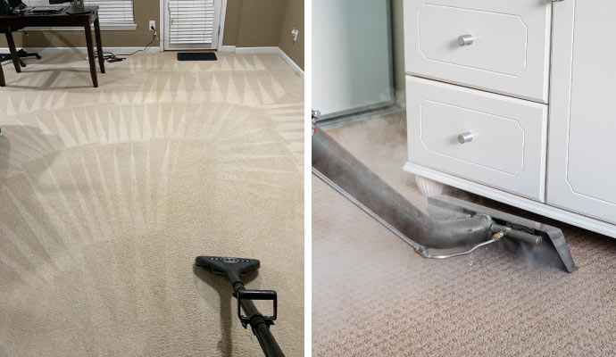 collage of dry and steam carpet cleaning