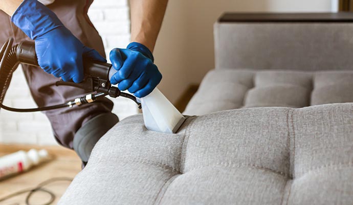 Professional cleaning sofa using vacuum