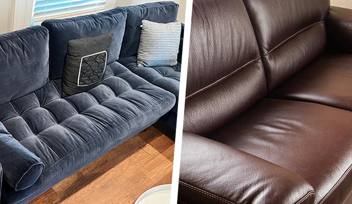 Collage of loveseat and leather sofa